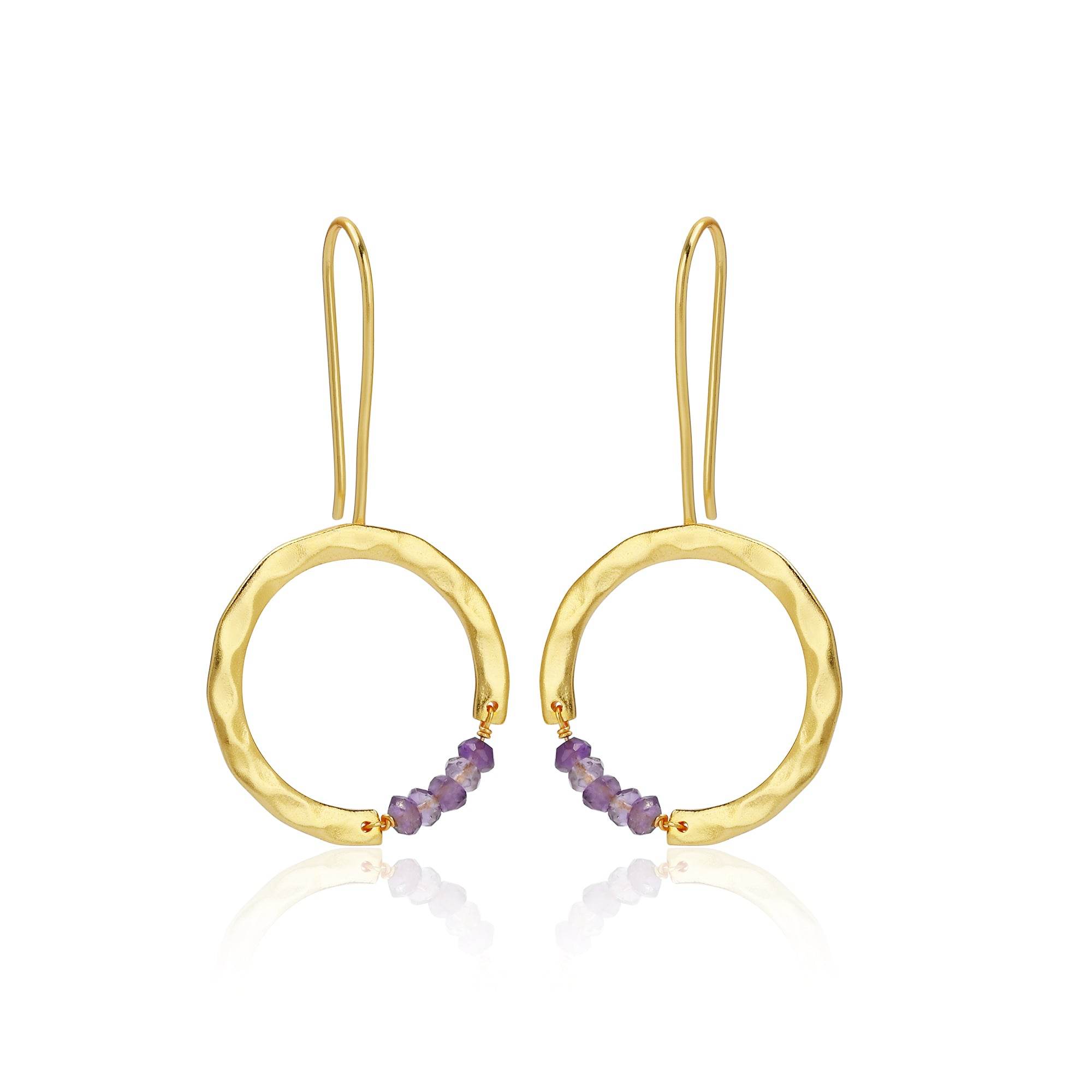 Textured Hoop Earrings with Pink quartz Beads - La Vitá Jewels