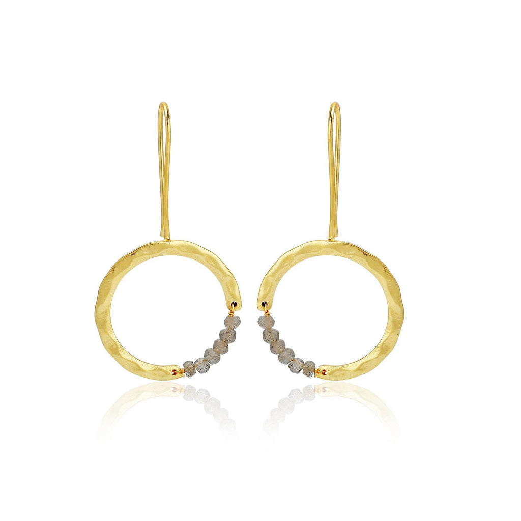Textured Hoop Earrings with Pink quartz Beads - La Vitá Jewels