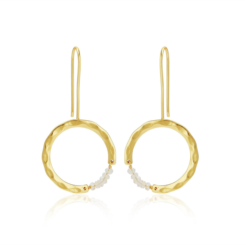 Textured Hoop Earrings with Pink quartz Beads - La Vitá Jewels