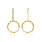 Textured Hoop Earrings with Pink quartz Beads - La Vitá Jewels