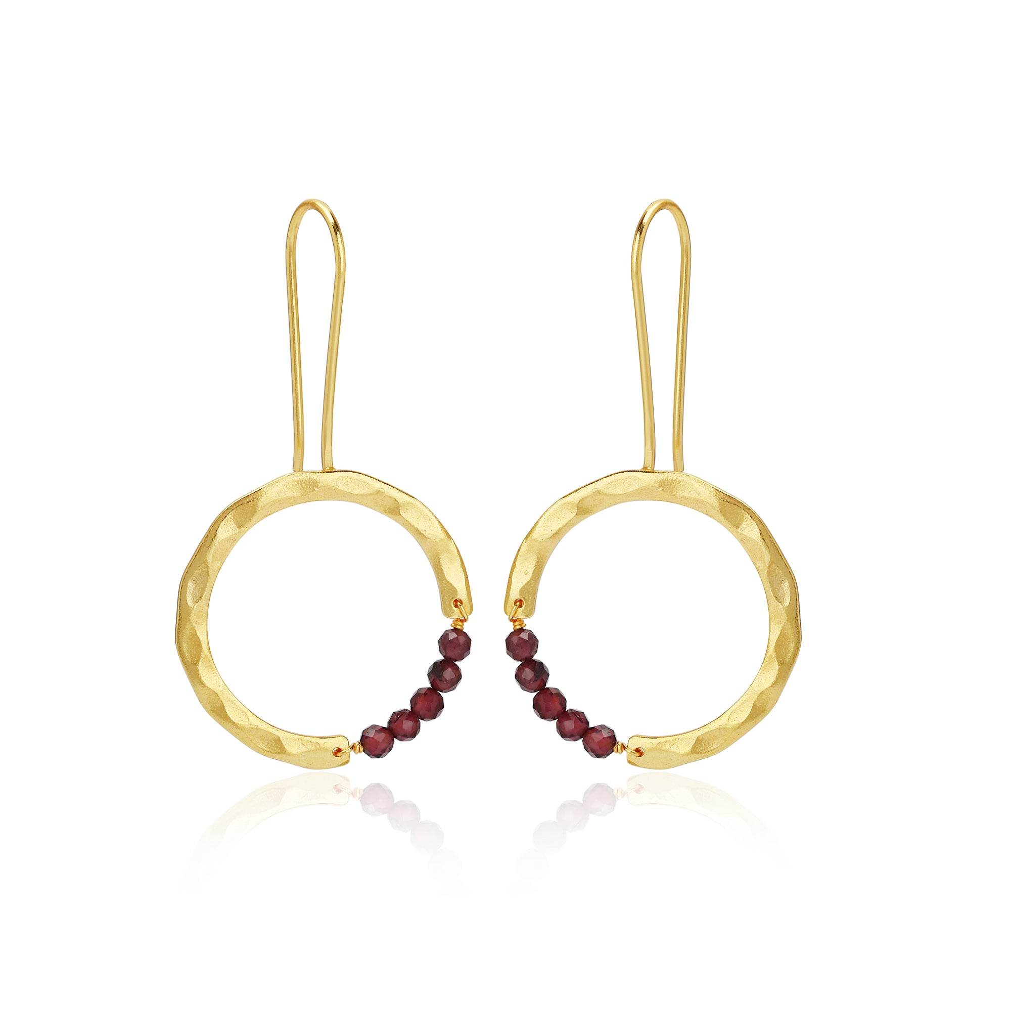 Textured Hoop Earrings with Pink quartz Beads - La Vitá Jewels