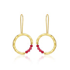 Textured Hoop Earrings with Pink quartz Beads - La Vitá Jewels