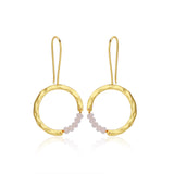 Textured Hoop Earrings with Pink quartz Beads