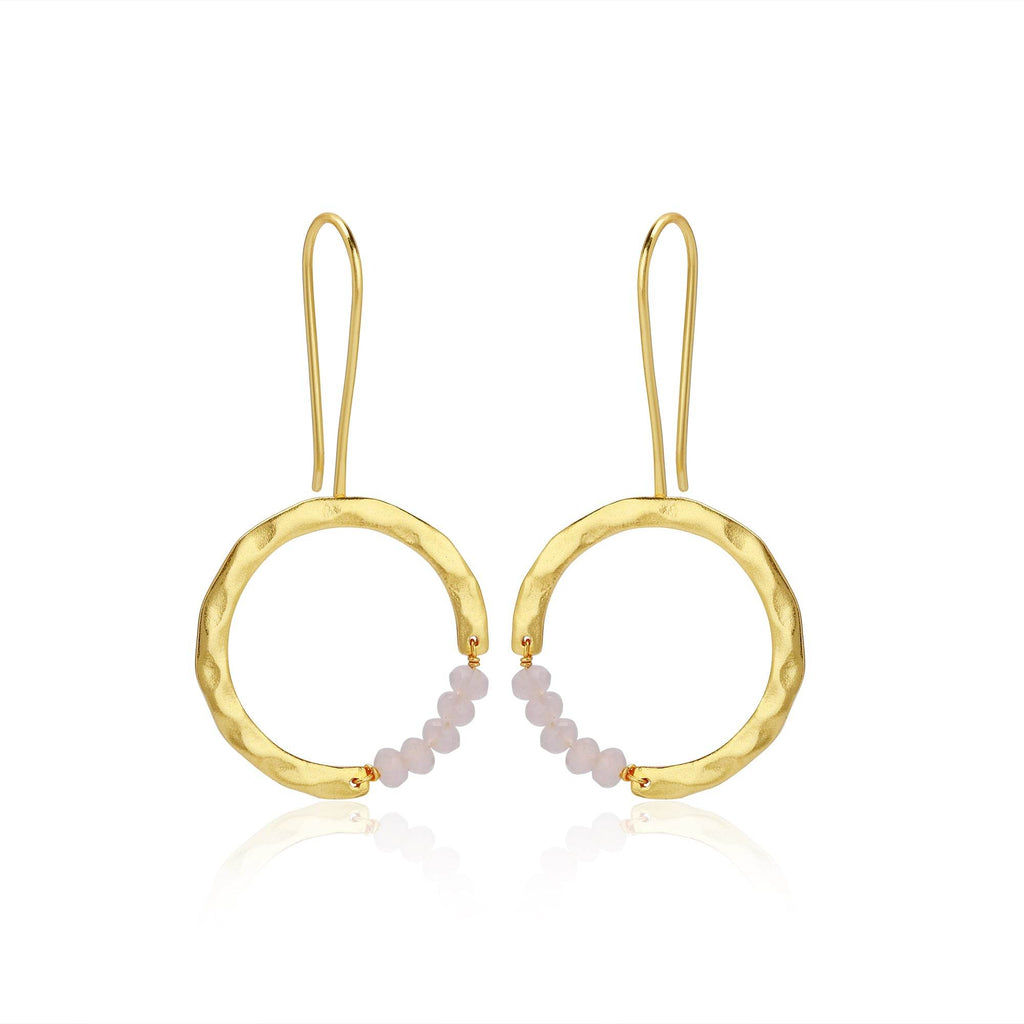 Textured Hoop Earrings with Pink quartz Beads - La Vitá Jewels