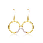 Textured Hoop Earrings with Pink quartz Beads - La Vitá Jewels