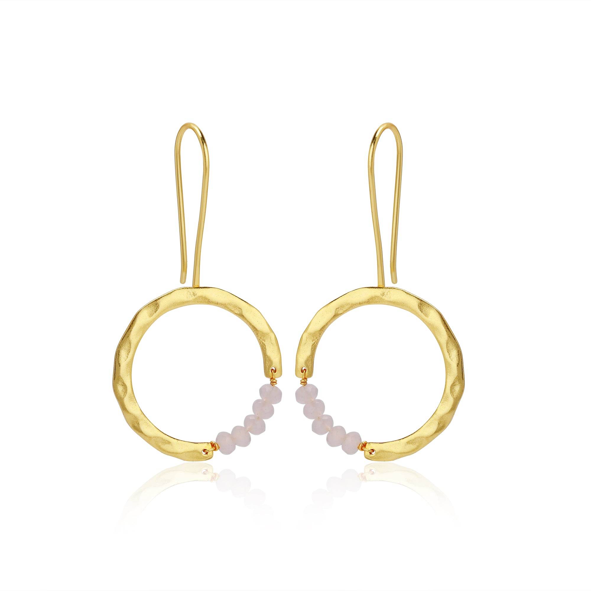 Textured Hoop Earrings with Pink quartz Beads - La Vitá Jewels