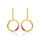 Textured Hoop Earrings with Pink quartz Beads - La Vitá Jewels