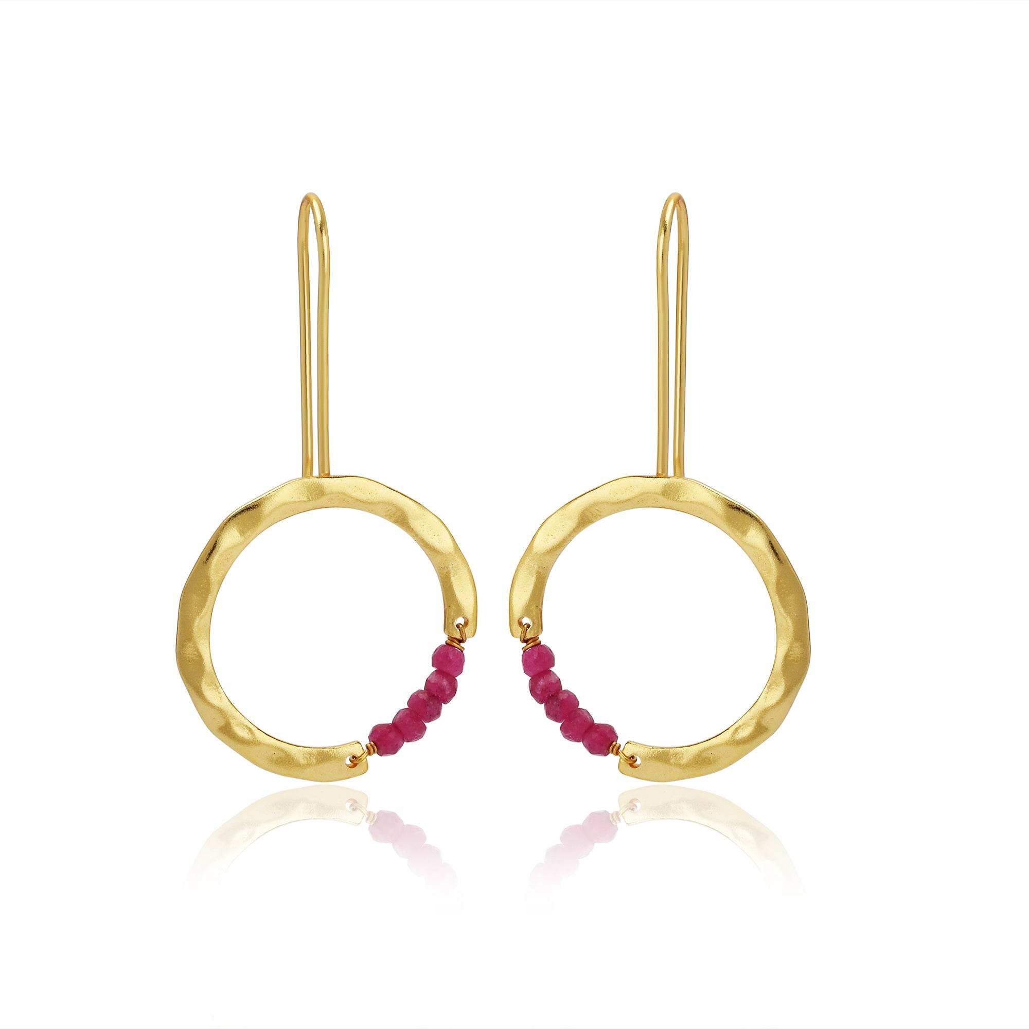 Textured Hoop Earrings with Pink quartz Beads - La Vitá Jewels