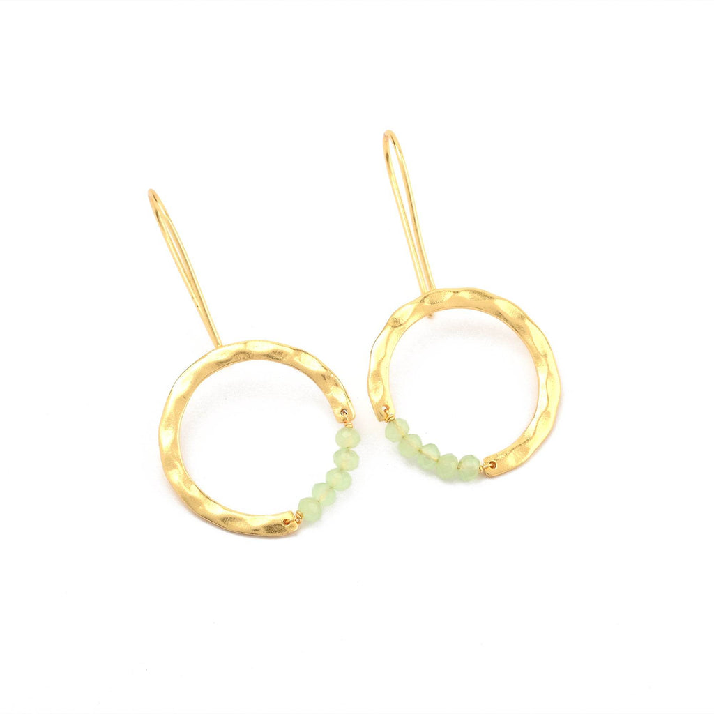 Textured Hoop Earrings with Pink quartz Beads - La Vitá Jewels