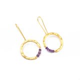 Textured Hoop Earrings with Pink quartz Beads