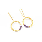 Textured Hoop Earrings with Pink quartz Beads - La Vitá Jewels