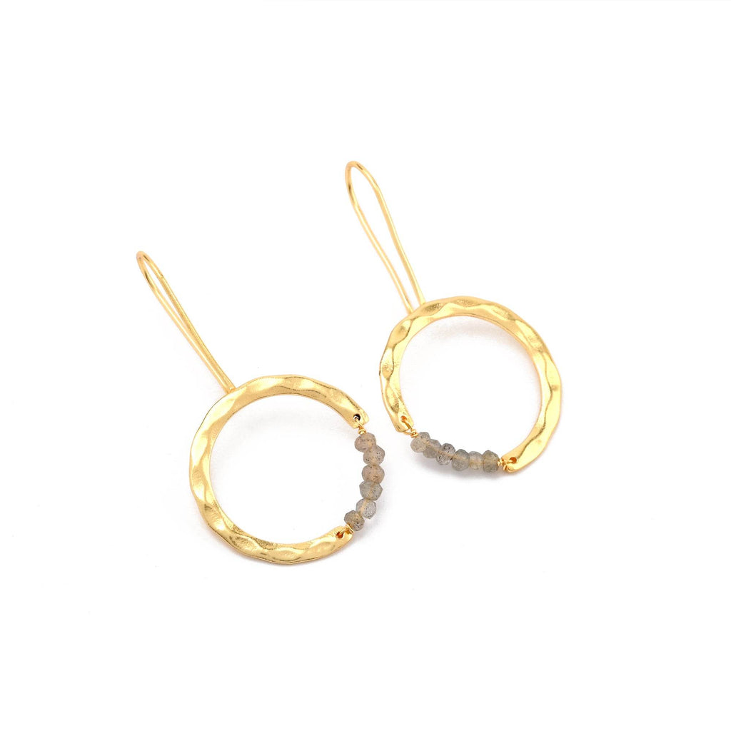 Textured Hoop Earrings with Pink quartz Beads - La Vitá Jewels