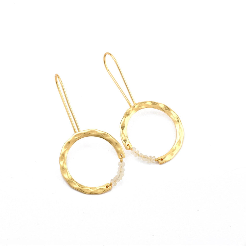 Textured Hoop Earrings with Pink quartz Beads - La Vitá Jewels