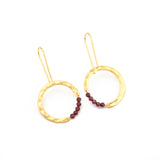 Textured Hoop Earrings with Pink quartz Beads