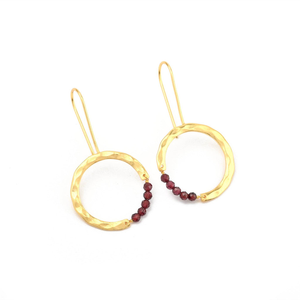 Textured Hoop Earrings with Pink quartz Beads - La Vitá Jewels
