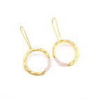 Textured Hoop Earrings with Pink quartz Beads - La Vitá Jewels