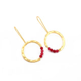 Textured Hoop Earrings with Pink quartz Beads