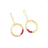 Textured Hoop Earrings with Pink quartz Beads