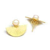 Gold Silver Plated Pearl Labradorite  Stud Earrings