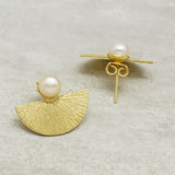 Gold Silver Plated Pearl Labradorite  Stud Earrings