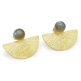 Gold Silver Plated Pearl Labradorite  Stud Earrings