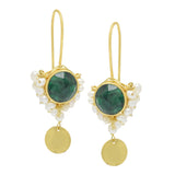 925 Silver 22k  Emerald with Pearl  Dangle Earrings