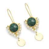 925 Silver 22k  Emerald with Pearl  Dangle Earrings