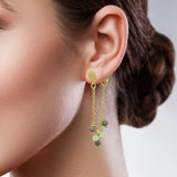 Gold Pated Grey Green Chalcedony Threader Earrings Women Accessory