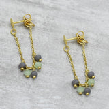 Gold Pated Grey Green Chalcedony Threader Earrings Women Accessory