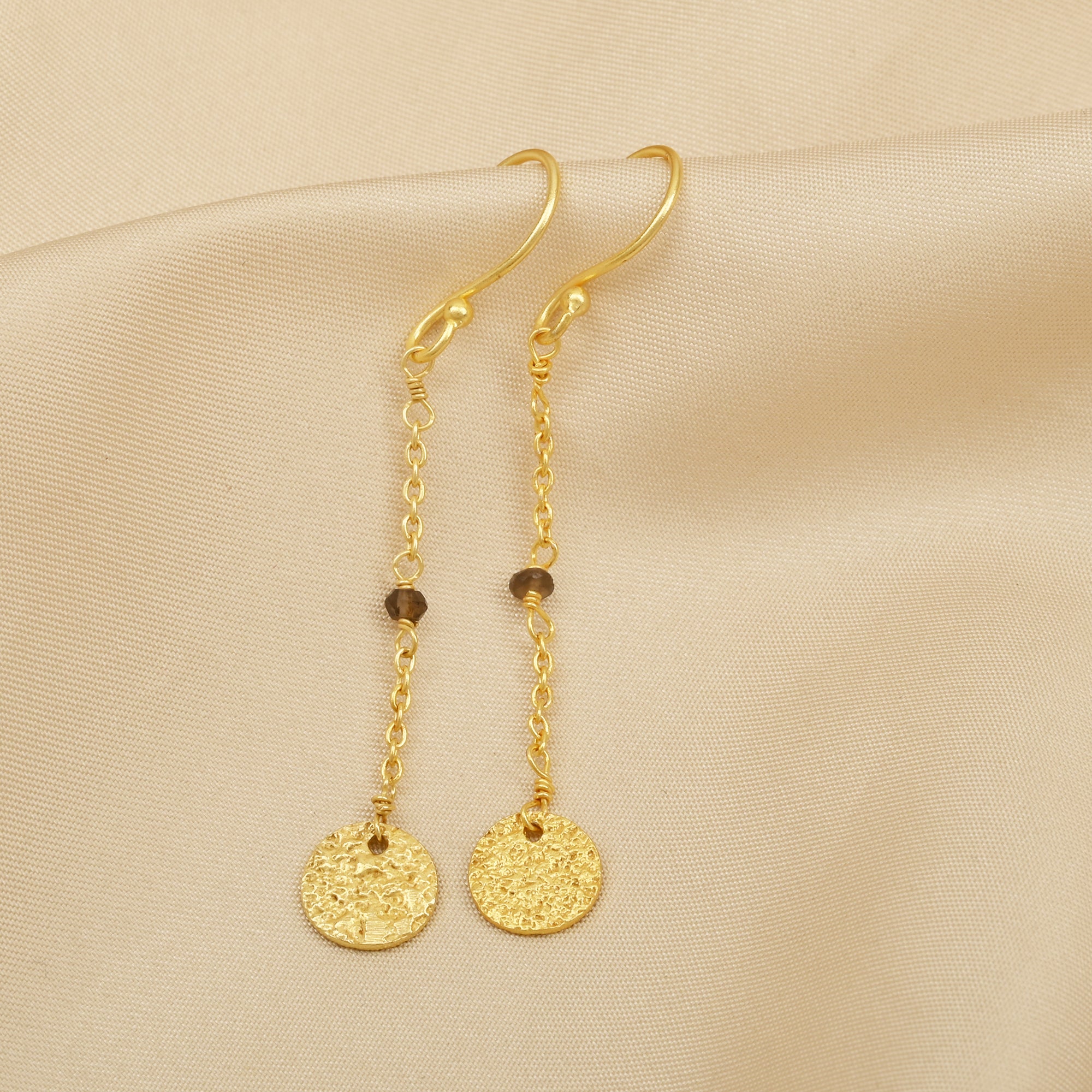 Hammered with Smoky Beads Dangle Earring