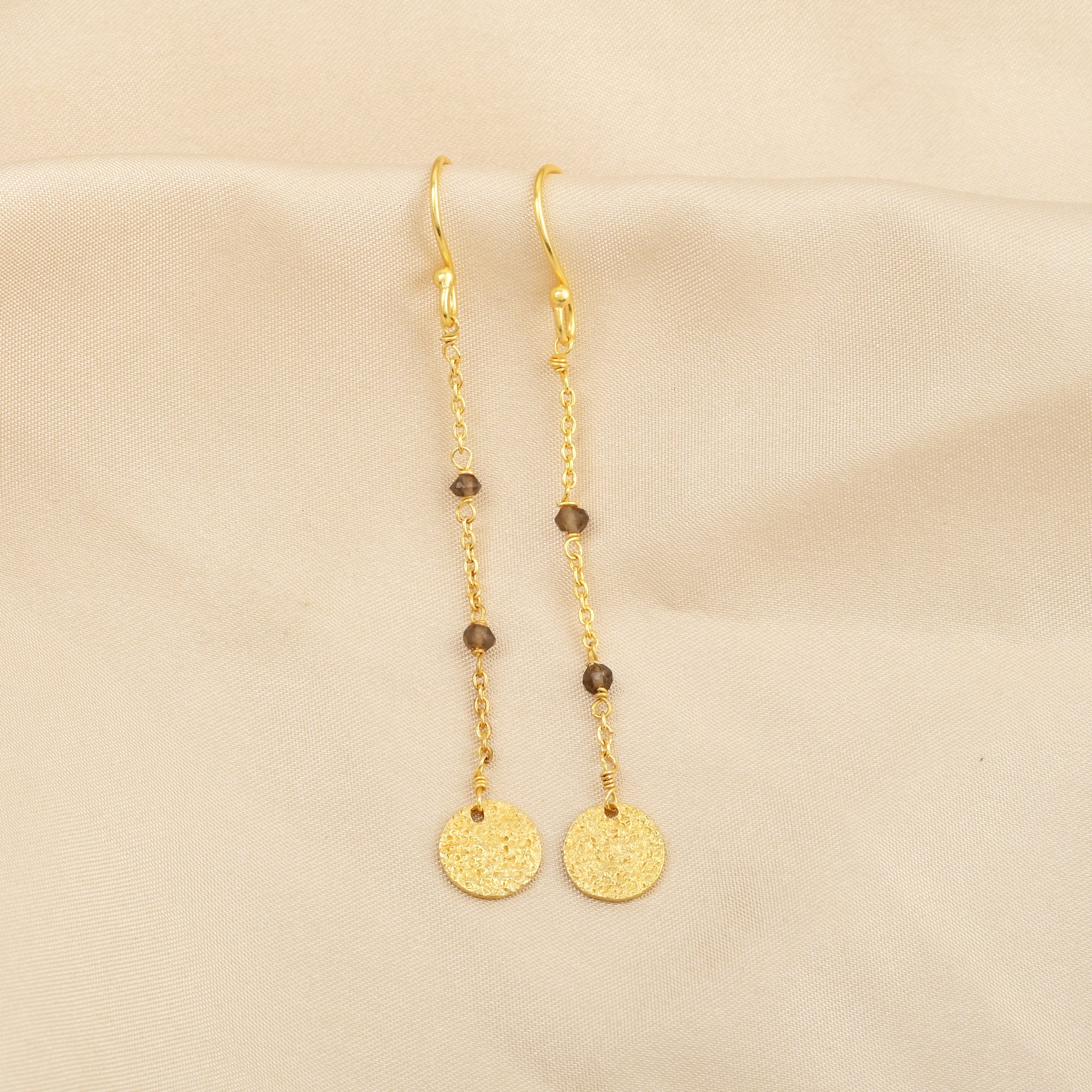 Hammered with Smoky Beads Dangle Earring