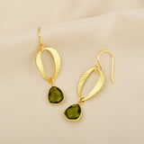 Hammered with Green Tourmaline Dangle Earrings