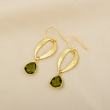 Hammered with Green Tourmaline Dangle Earrings