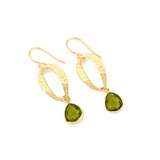 Hammered with Green Tourmaline Dangle Earrings