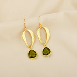 Hammered with Green Tourmaline Dangle Earrings