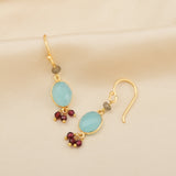 Aqua Chalcedony, Garnet and Labradorite Dangle Earrings