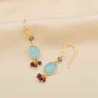 Aqua Chalcy with Labradorite, Garnet Beads Earrings - La Vitá Jewels