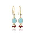 Aqua Chalcy with Labradorite, Garnet Beads Earrings - La Vitá Jewels