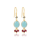 Aqua Chalcy with Labradorite, Garnet Beads Earrings - La Vitá Jewels