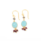 Aqua Chalcy with Labradorite, Garnet Beads Earrings - La Vitá Jewels
