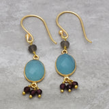 Labradorite Aqua Chalcedony Garnet  Dangle Earrings