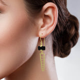 Gold Silver Plated Black Onyx  Dangle Earrings