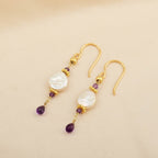 Coin Pearl and Amethyst Dangle Earring - La Vitá Jewels