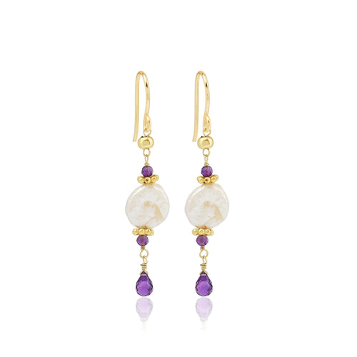 Coin Pearl and Amethyst Dangle Earring - La Vitá Jewels