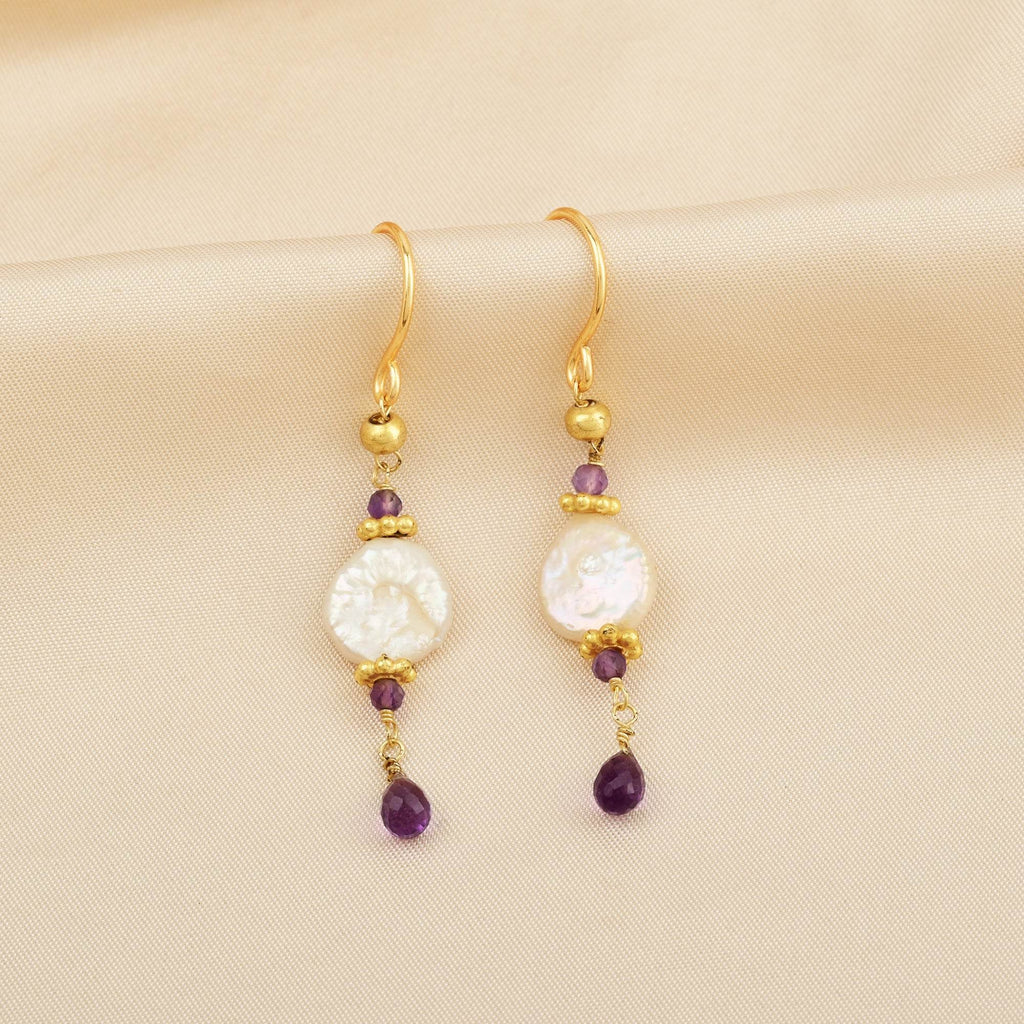 Coin Pearl and Amethyst Dangle Earring - La Vitá Jewels