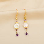 Coin Pearl and Amethyst Dangle Earring - La Vitá Jewels