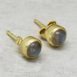 Gold Silver Plated Peach Moon Stone Stud Earrings