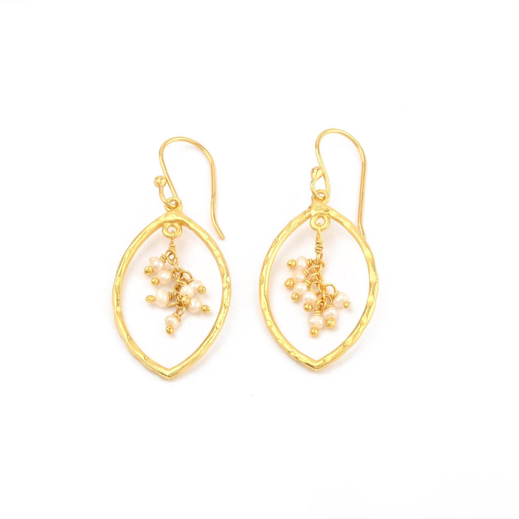 Sterling Silver Marquise with Pearl Drop Earrings - La Vitá Jewels