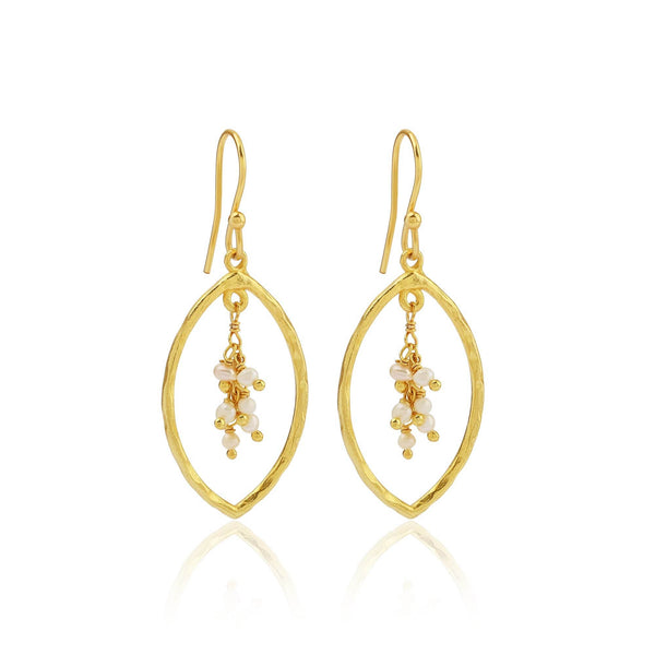 Sterling Silver Marquise with Pearl Drop Earrings - La Vitá Jewels