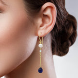 Sapphire and pearl Earrings  Earrings Silver 22k gold 100% handmade women accessory statement  gifts